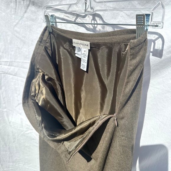 100% Light Wool Double Side Vented Pencil Vintage Midi Skirt - Picture 4 of 4